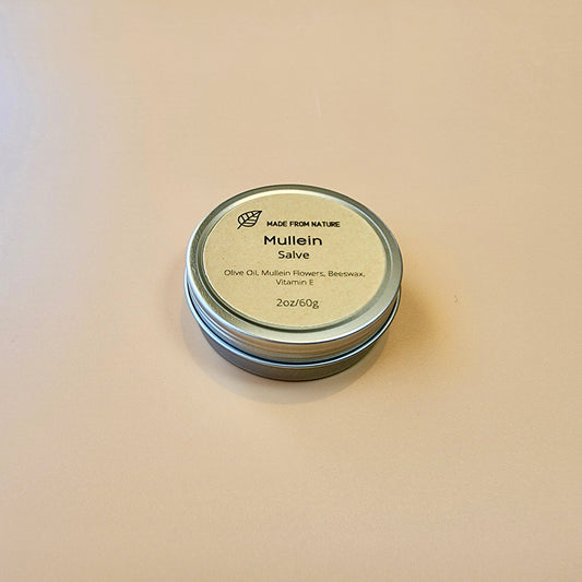 MadeFromNature Mullein Salve 60g tin — natural botanical herbal salve made in Canada with Olive Oil, Mullein Flowers, Beeswax and Vitamin E