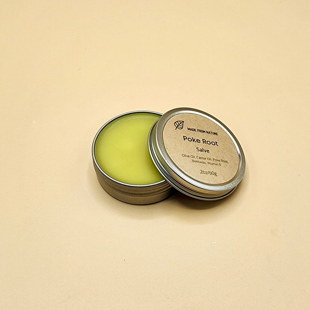 All natural Poke Root salve is Natural Remedies for Skin Irritations and Great for Lymphatic Drainage, Dark Circles, Cystic Acne.