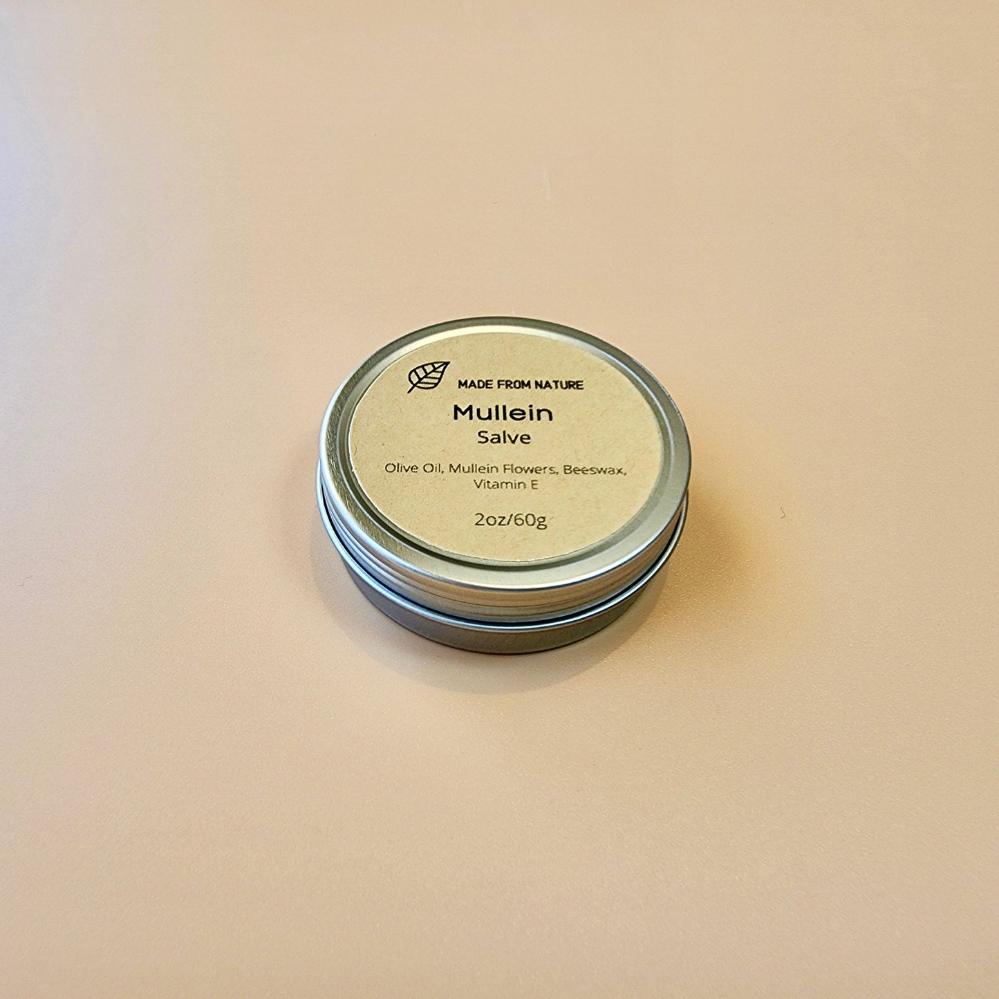 MadeFromNature Mullein Salve 60g tin — natural botanical herbal salve made in Canada with Olive Oil, Mullein Flowers, Beeswax and Vitamin E