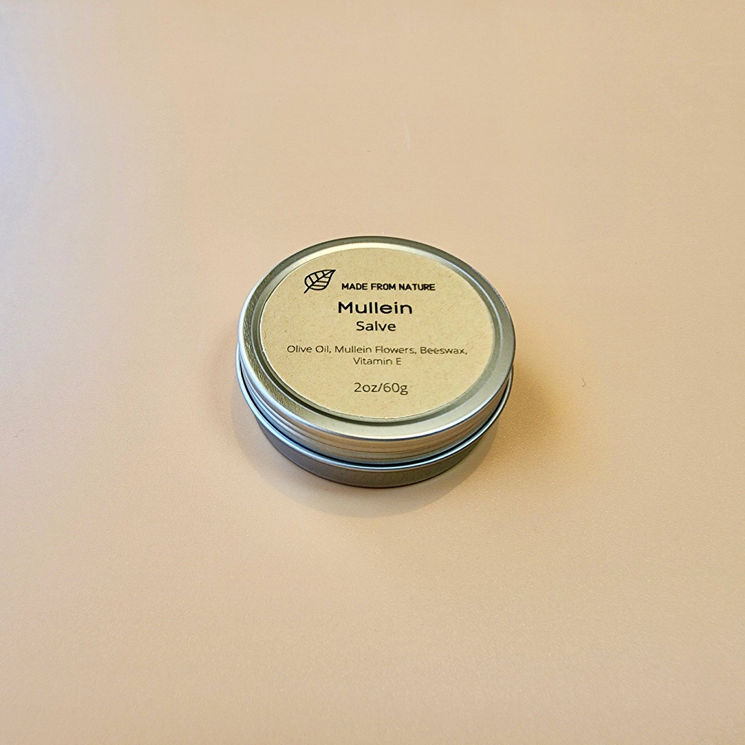 MadeFromNature Mullein Salve 60g tin — natural botanical herbal salve made in Canada with Olive Oil, Mullein Flowers, Beeswax and Vitamin E